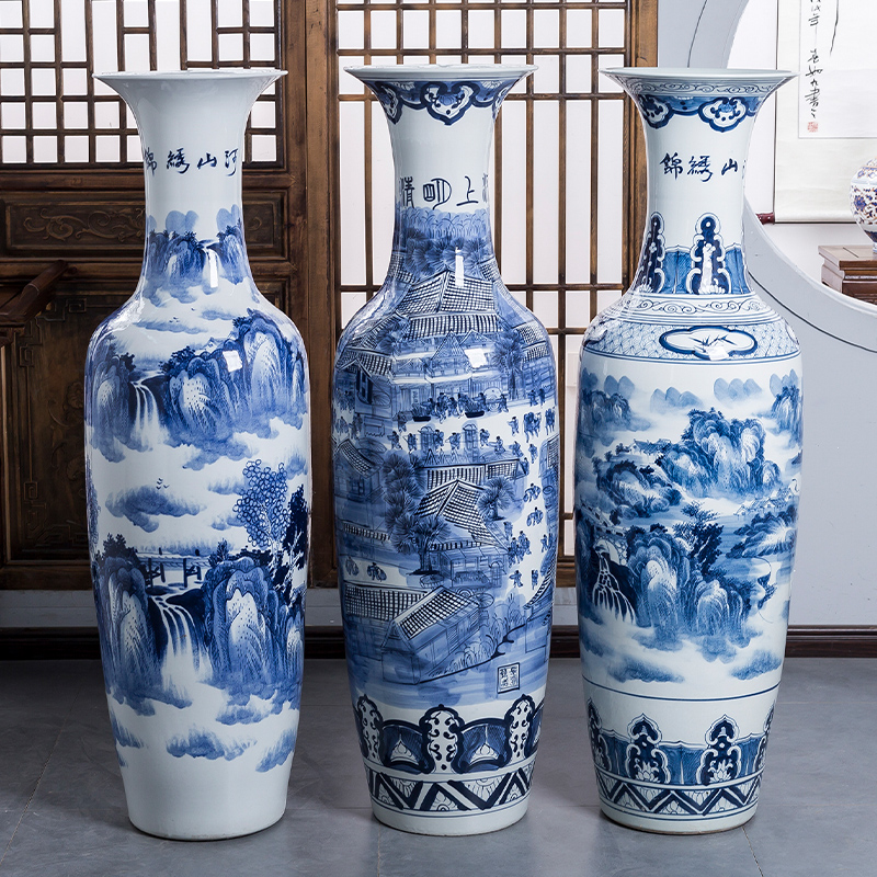 景德镇陶瓷器手绘特大号青花瓷花瓶新中式家居酒店落地装饰品摆件