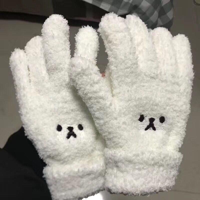 日系少女手套冬季保暖分指刺绣小熊可爱卡通防寒户外骑车学生