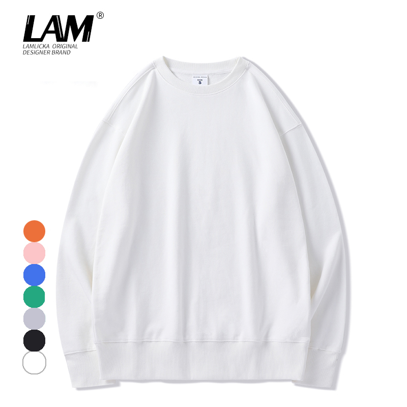 "LAM"纯色卫衣男潮牌ins宽松春秋季圆领套头国潮情侣上衣