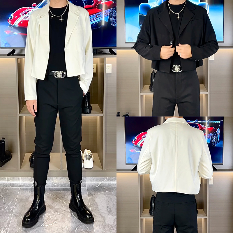 网红同款痞帅小西装韩版轻奢高级感外套修身欧美风短款西服两件套