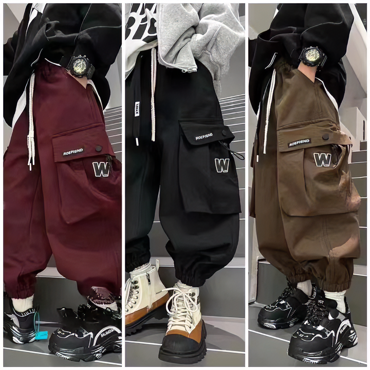 《YH》 2023冬季儿童时尚韩版加绒贴标字母弹力工装裤  3Q328