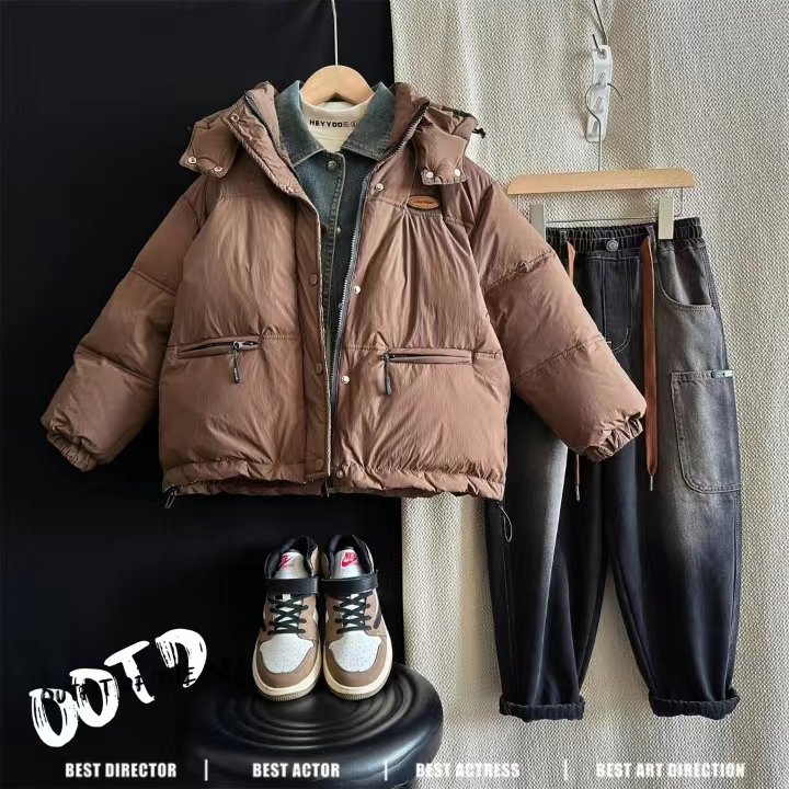 《YH》 2023冬季儿童时尚韩版帅气连帽牛仔假两件羽绒服  3Q462
