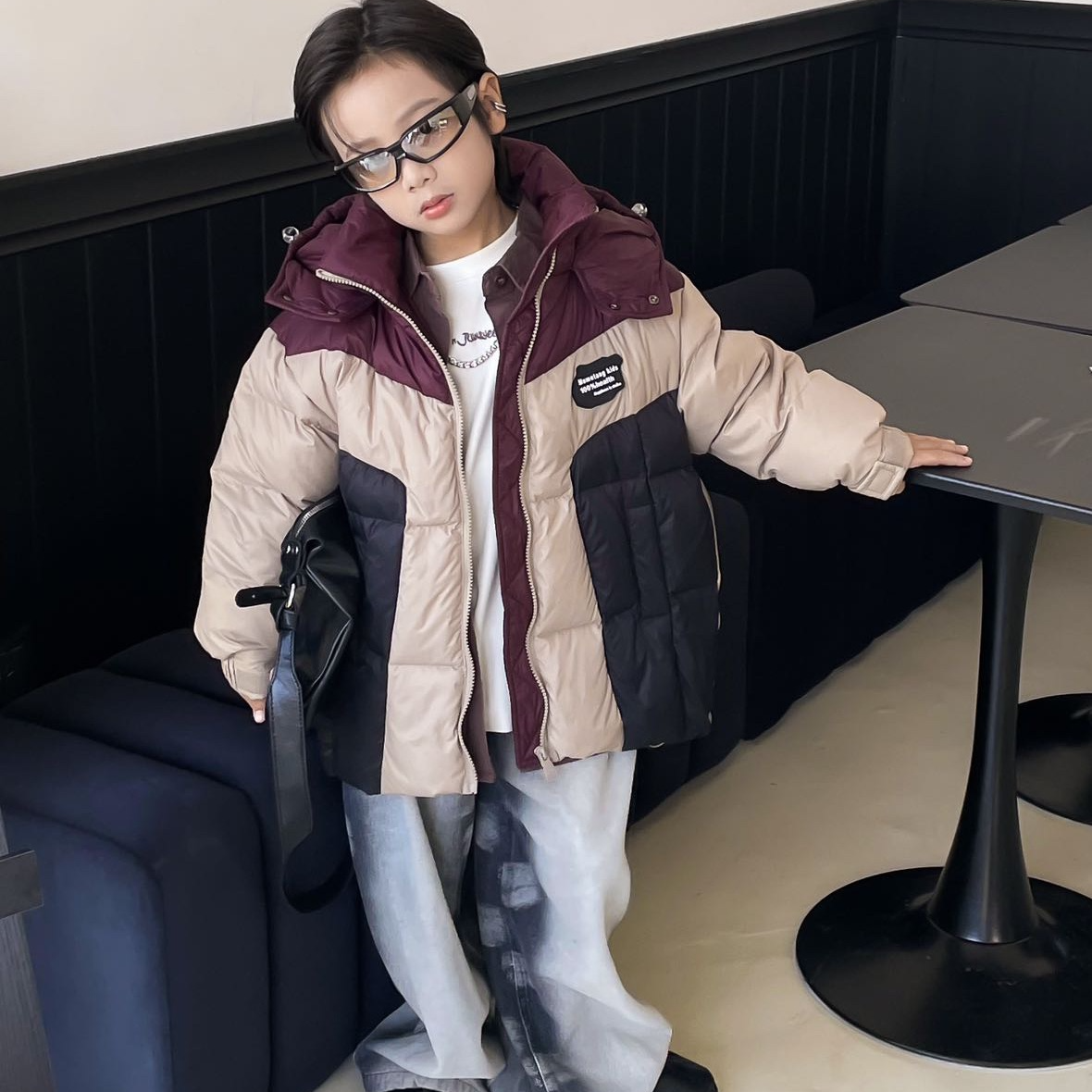 《柳柳定制》 2023冬季新款儿童韩版帅气时尚拼接色羽绒服  0126