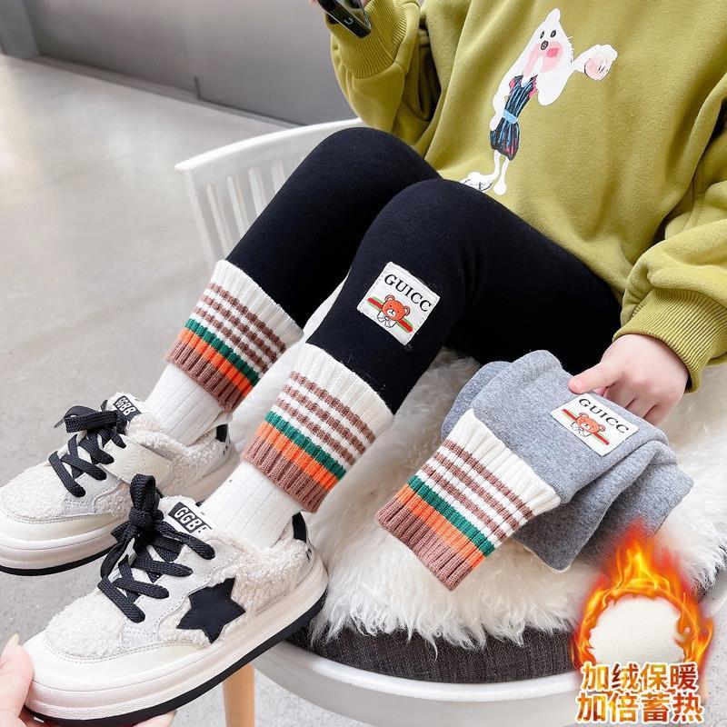 巴拉推荐女童打底裤儿童加绒加厚冬装2023新款洋气女宝宝外穿长裤