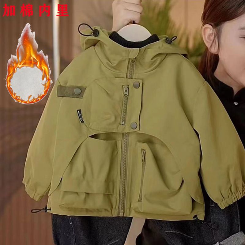 巴拉甄选男女童2023秋冬季新款儿童连帽户外冲锋衣登山服外套酷飒