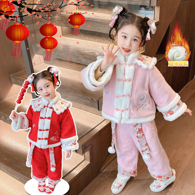 巴拉推荐汉服女童拜年服宝宝儿童中国风新年过年唐装周岁礼服喜庆