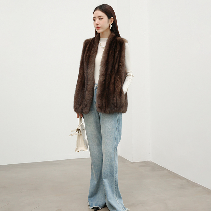 俄罗斯紫貂黑金满天星抽刀马甲中长款外套冬季