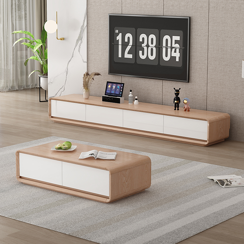 北欧风实木边框电视柜茶几组合家用客厅大容量收纳柜多功能置物柜