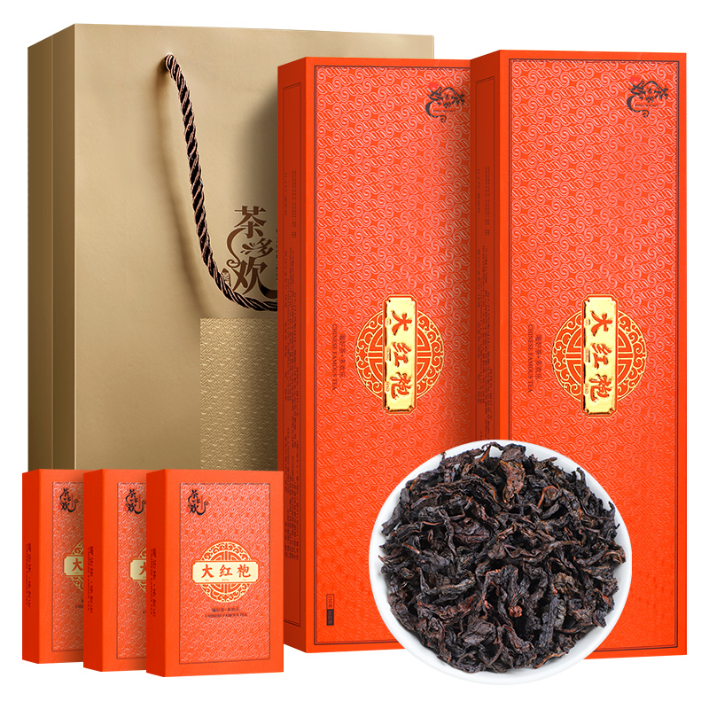 大红袍茶叶岩茶礼盒装茶多欢2条20盒40小泡共300克送手提袋