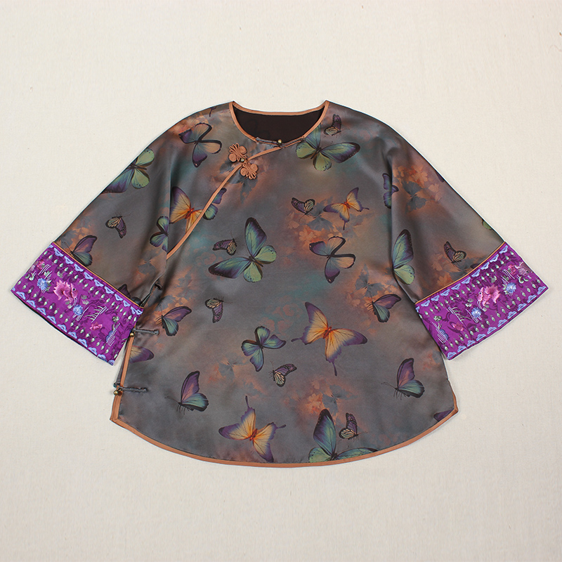 【思云蝶】复古新中式纯手工桑蚕丝香云纱国风民族风斜襟女士上衣