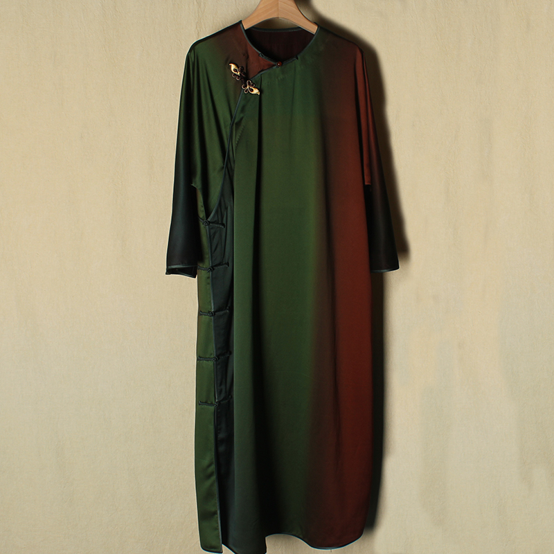 【碧野】新中式复古传统纯手工桑蚕丝香云纱长款斜襟古风中国风袍子