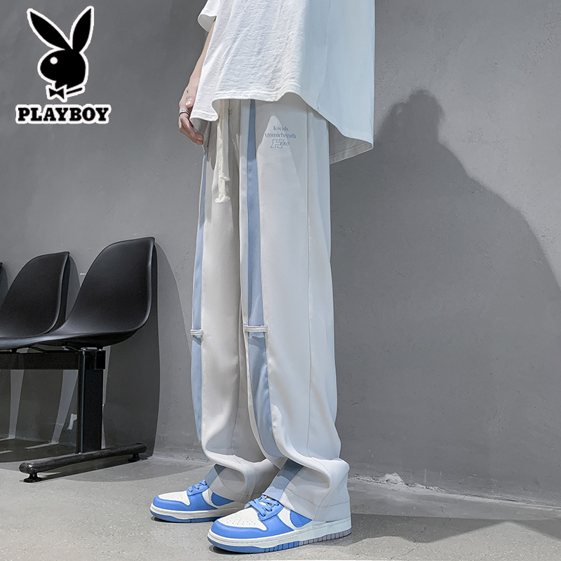 PLAYBOY休闲裤潮流时尚百搭条纹直筒宽松阔腿裤秋冬港风高街裤子