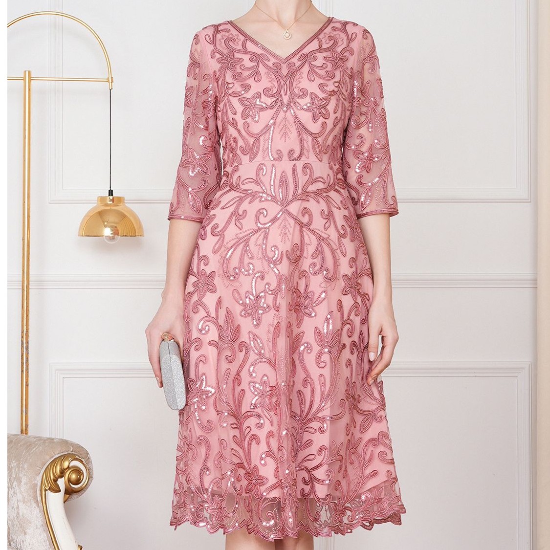 2023深圳高端长袖中老年连衣裙秋冬大码婚宴日常喜婆婆妈妈装