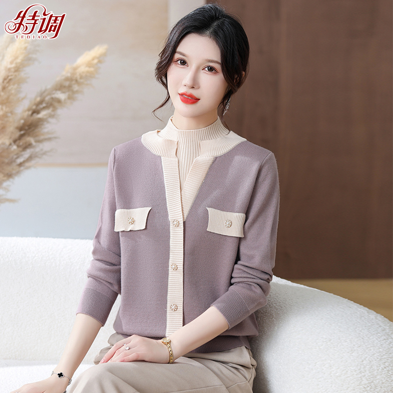 小个子中年妈妈时尚打底衫女中老年气质新款针织毛衫春秋新款宽松