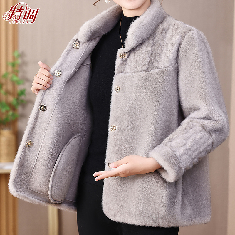 中老年女装仿貂绒外套洋气中年阔太太时尚大衣加厚妈妈秋冬装新款