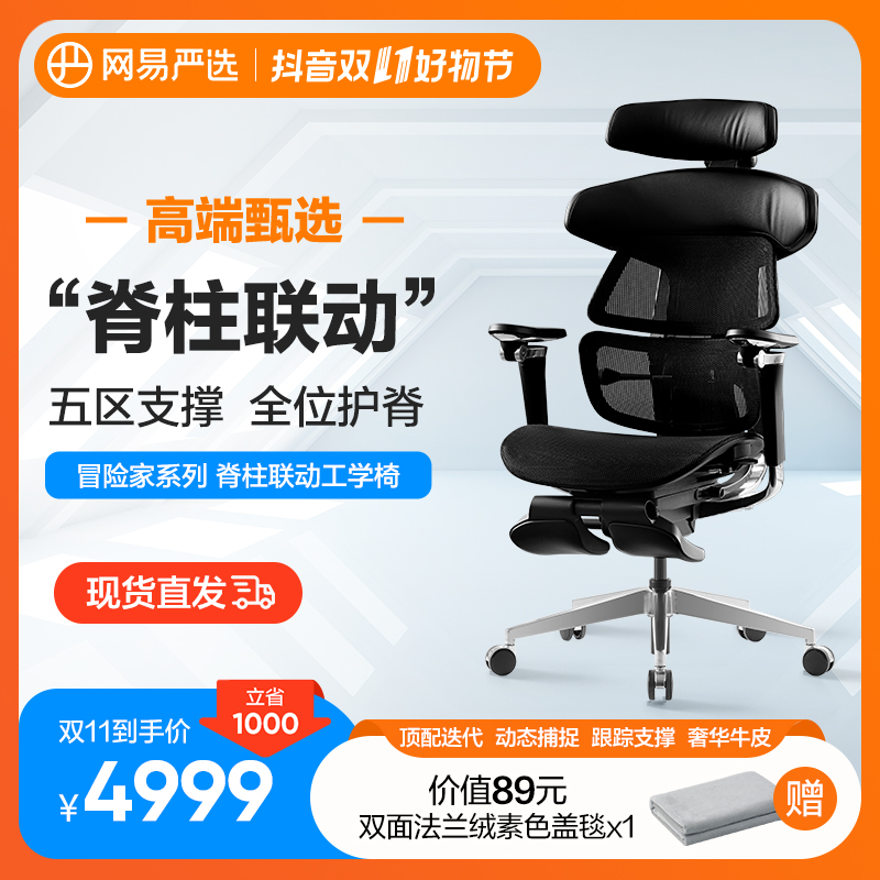 网易严选 冒险家顶配款（灰） 脊柱联动椅背人体工学椅老板椅办公椅
