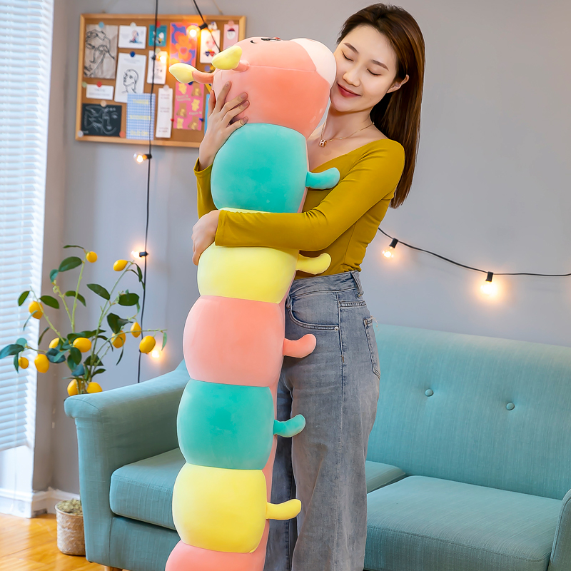 七彩毛毛虫彩虹抱睡公仔可拆洗逗娃神器圆柱形七夕生日礼物送女生