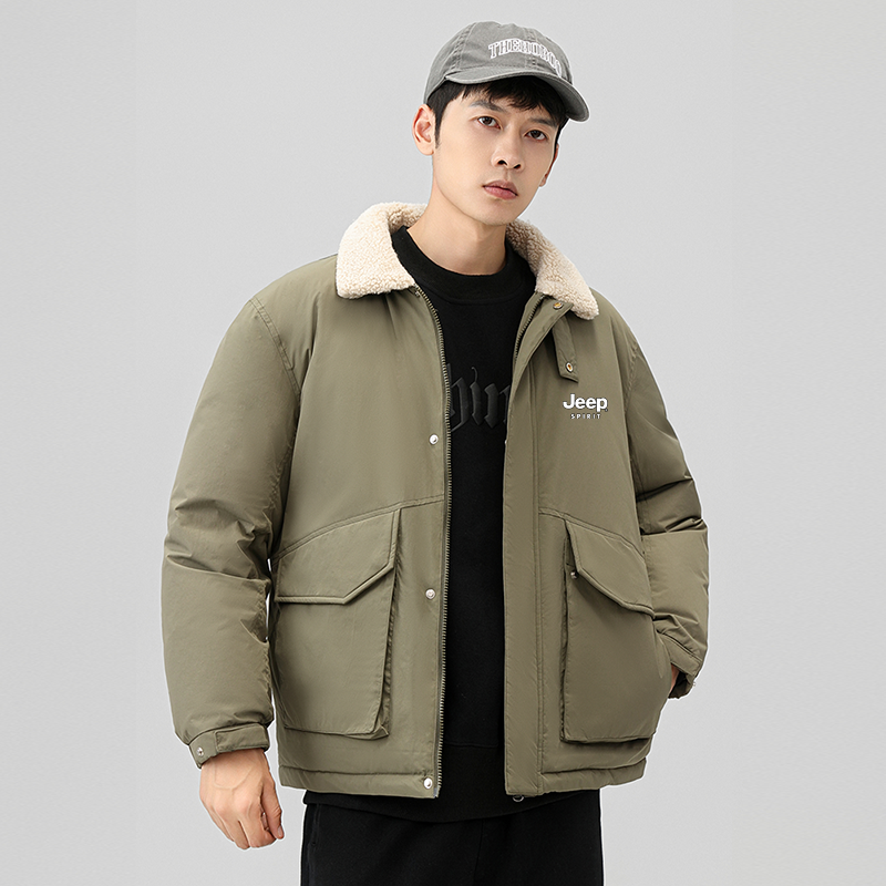 JEEPSPIRIT羽绒服男90绒冬工装外套连帽休闲宽松防风加厚保暖