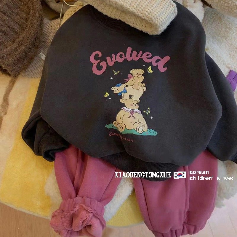 【巴啦甄选】女童卫衣加绒套装秋冬季洋气女宝宝卡通卫衣休闲裤两