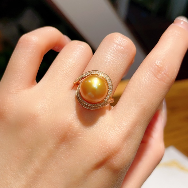 18k金海水珍珠戒指，轻奢款