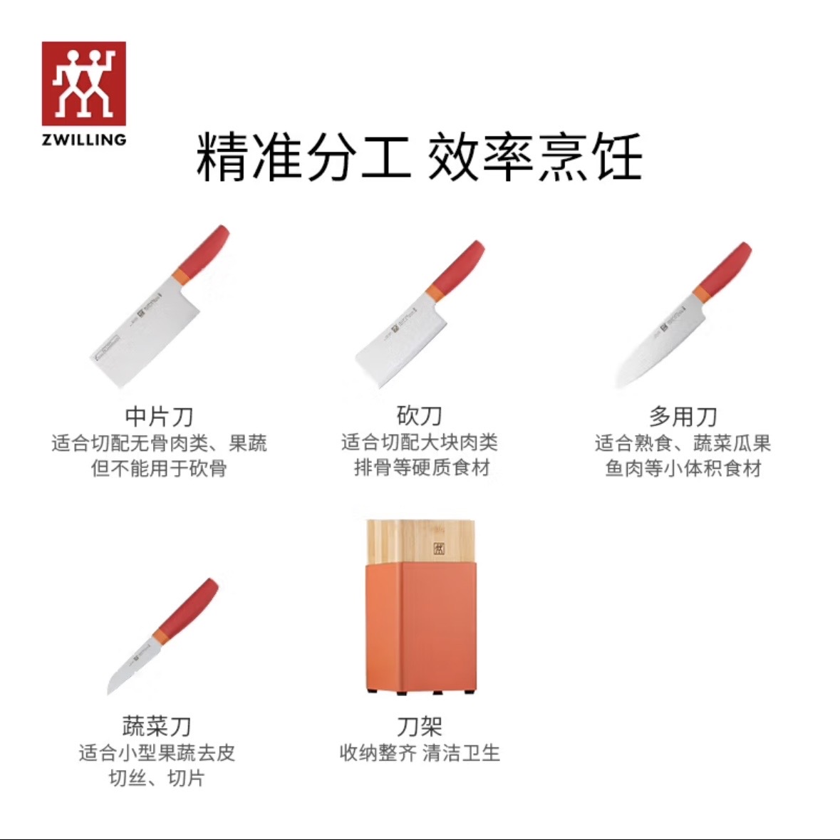 【A等品微瑕】双立人 nows刀具5件套（石榴红）54350-000-722