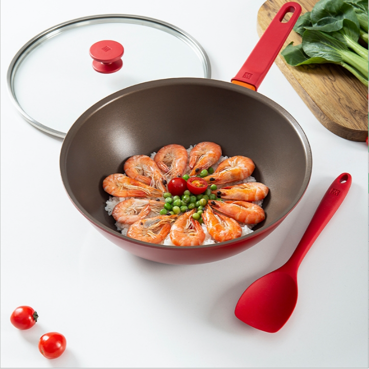 【A等品微瑕】双立人 Now 28cm不粘炒锅红色（含小硅胶铲红色） 