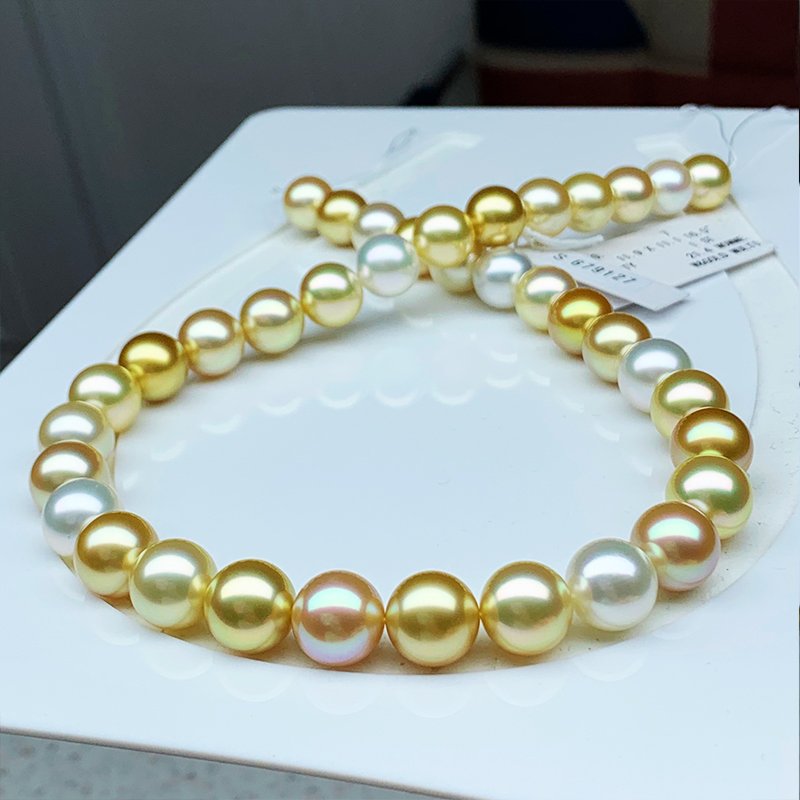 白蝶皇后混彩串珠澳白浓金浅金混彩澳洲进口南洋海水珍珠项链