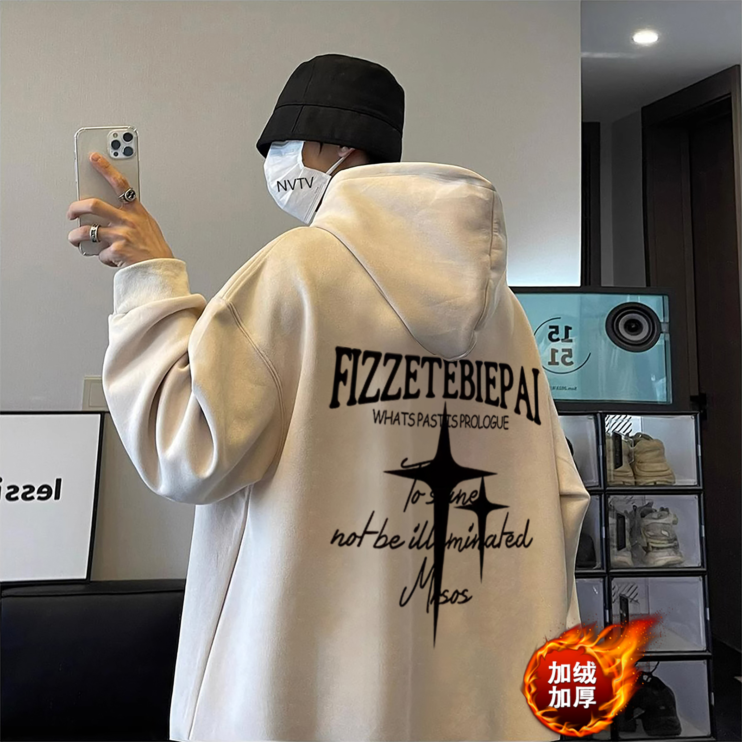 连帽秋冬季卫衣男潮牌ins美式重磅复古帽衫宽松情侣加厚加绒外套