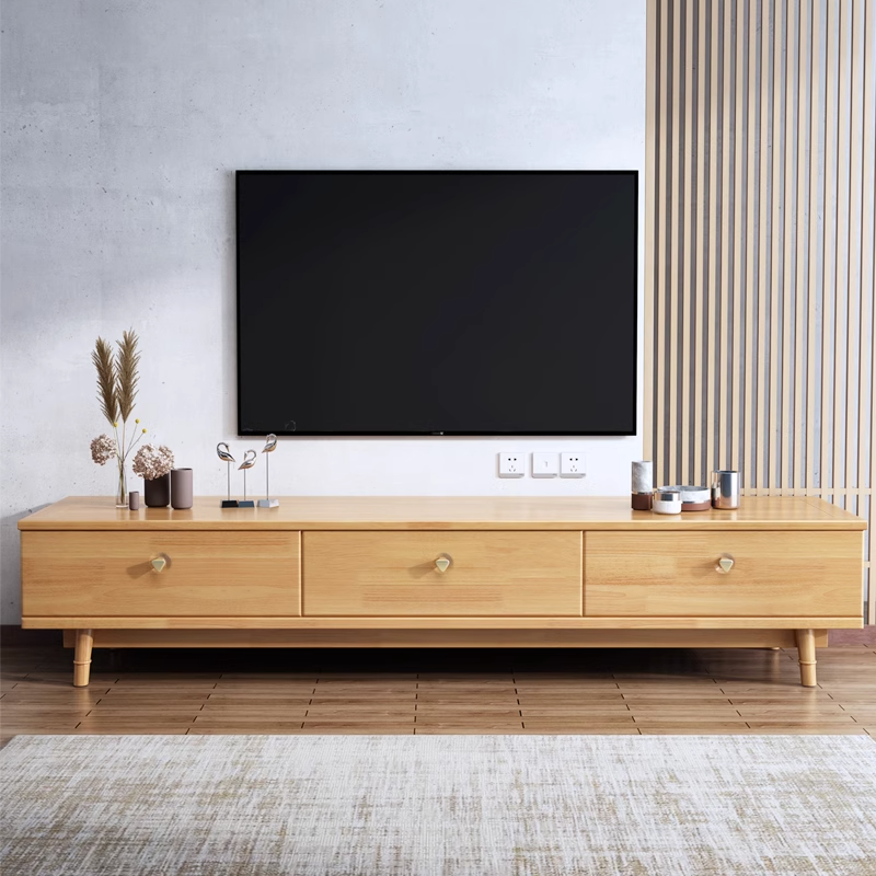 北欧实木电视柜简易三抽现代简约小户型电视柜经济型卧室电视柜墙