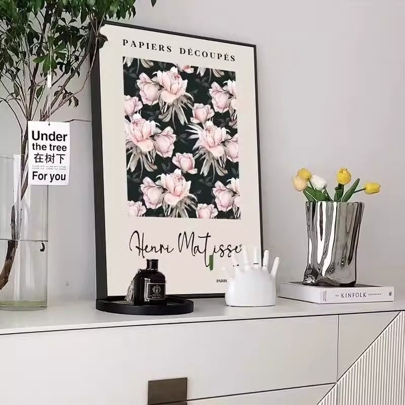 复古玫瑰花装饰画ins风轻奢黑白客厅电视沙发法式装饰画高级小众