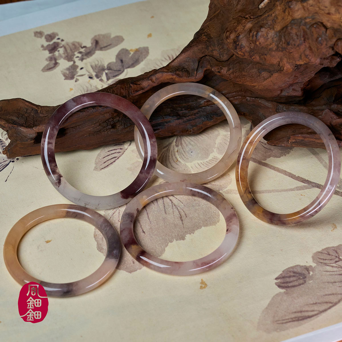 周钿钿®|一步一响|紫罗兰桃花酿金丝玉圆条手镯（多样性发其一）