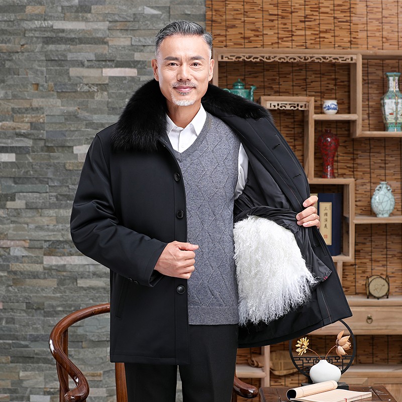 男士中老年大衣短款外套尼克服男士秋冬季保暖加厚老年人大衣中年