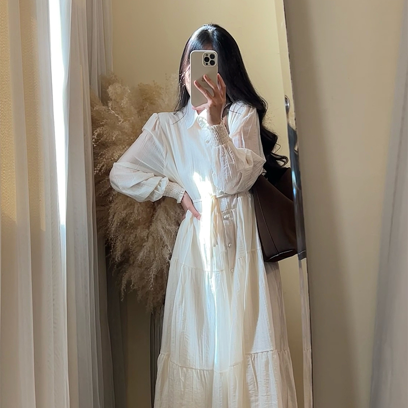 【ROUROU】蝴蝶情书｜清冷风纯色百搭减龄温柔百搭排扣连衣裙Ro-2586