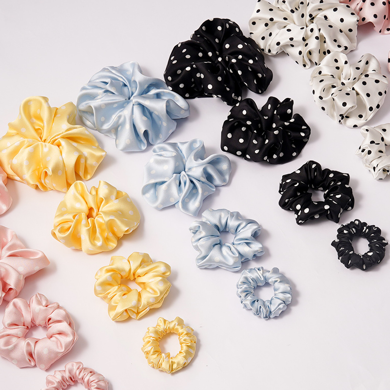 法式波点大肠发圈30姆米重锻真丝多规格多颜色清新复古扎发养眼