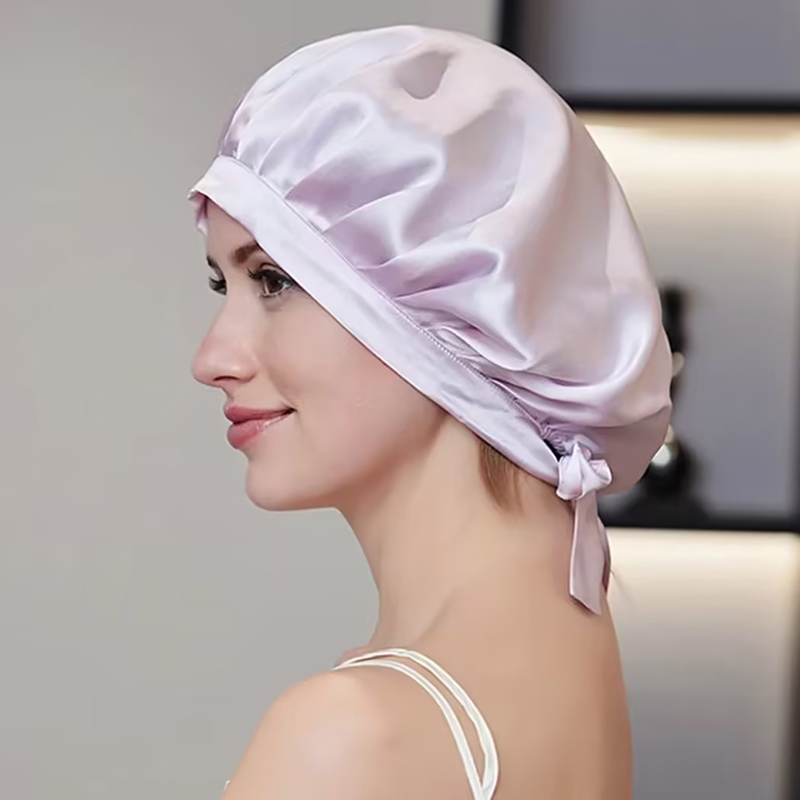 19姆米真丝睡帽带帽女100%桑蚕丝居家护发可调节无勒痕浴帽月子帽