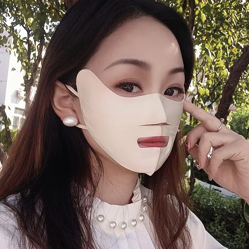 真丝口罩露鼻孔漏嘴鬓角加高亲肤防晒顺畅呼吸敏敏肌吃喝更方便
