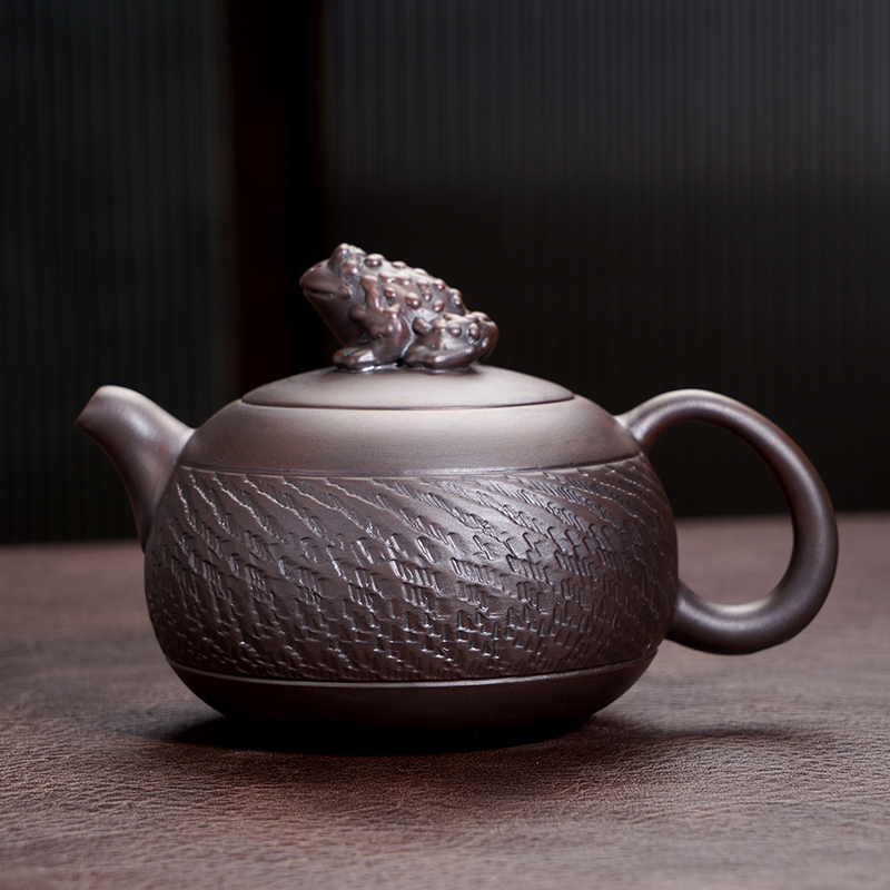 紫陶手工跳刀西施壶家用高档紫泥金蟾功夫茶具泡茶壶单壶大号