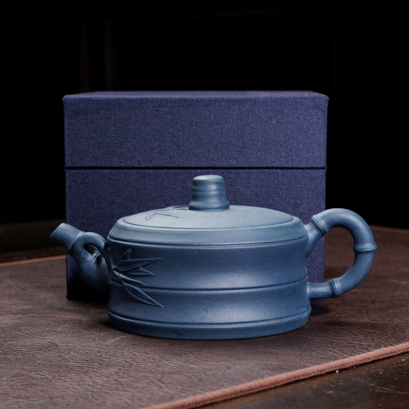 紫砂茶壶单壶高档手工宜兴绿竹扁壶带证书