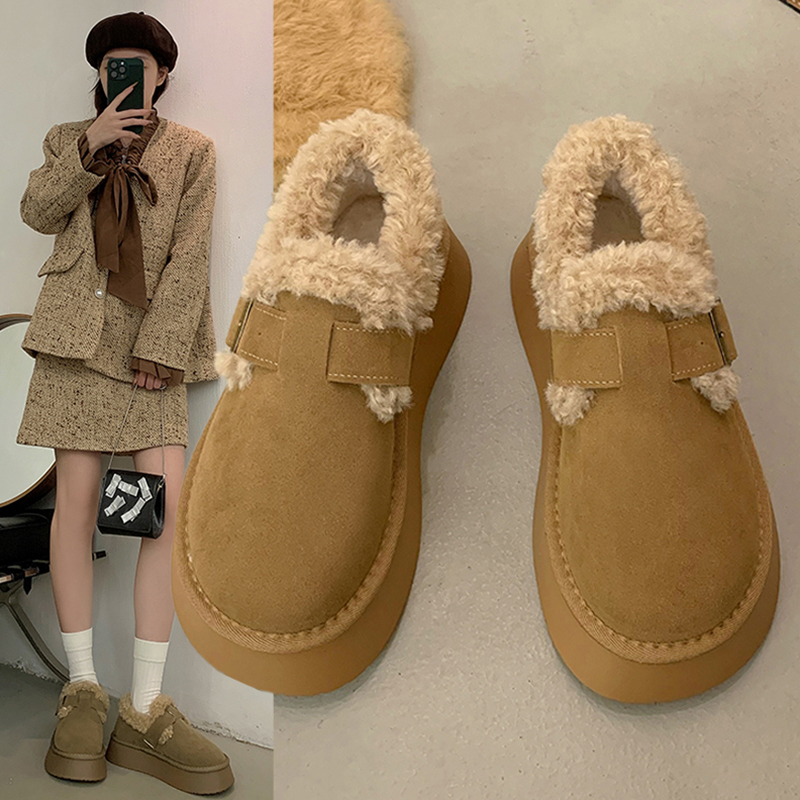 回力瑞厚底雪地靴女款冬季加绒乐福棉鞋2023新款一脚蹬复古勃肯鞋