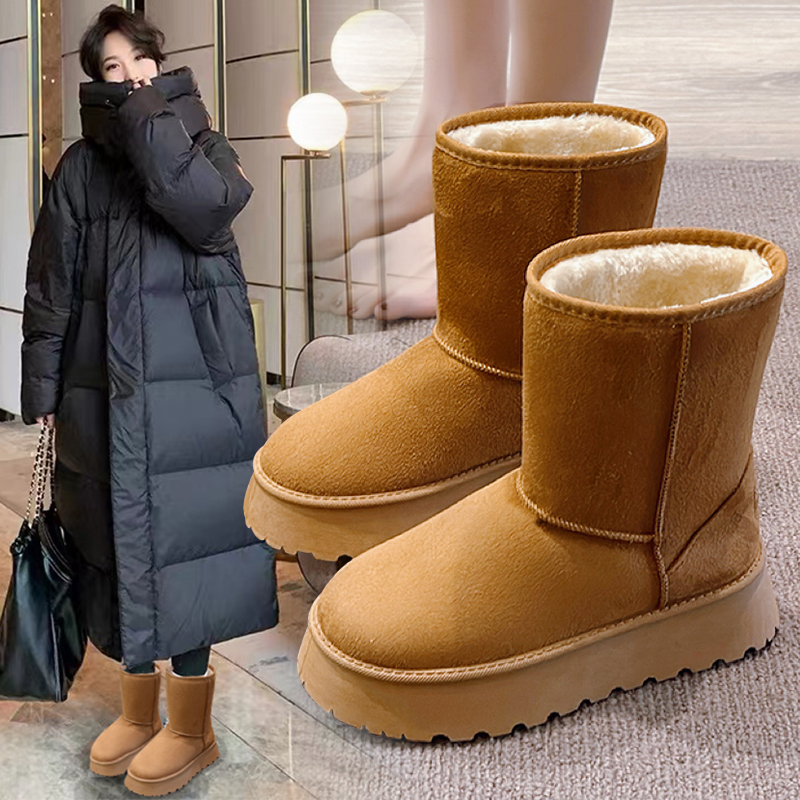 回力瑞雪地靴2023新款女多色皮毛一体加绒加厚百搭小个子中筒短靴