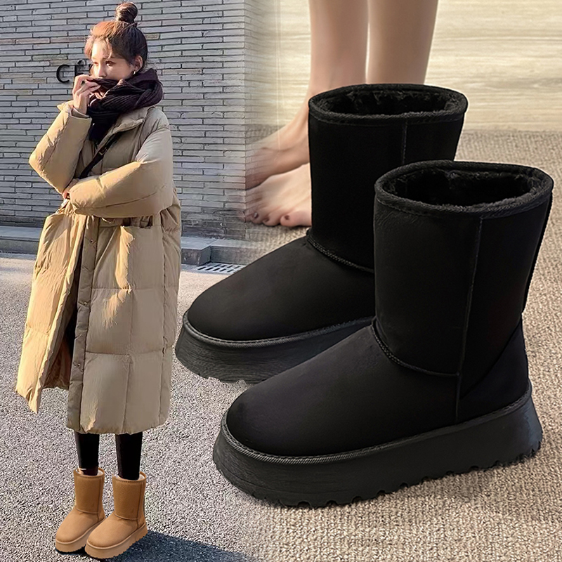 回力瑞雪地靴女皮毛一体中筒2023年冬季加绒加厚保暖厚底休闲短靴