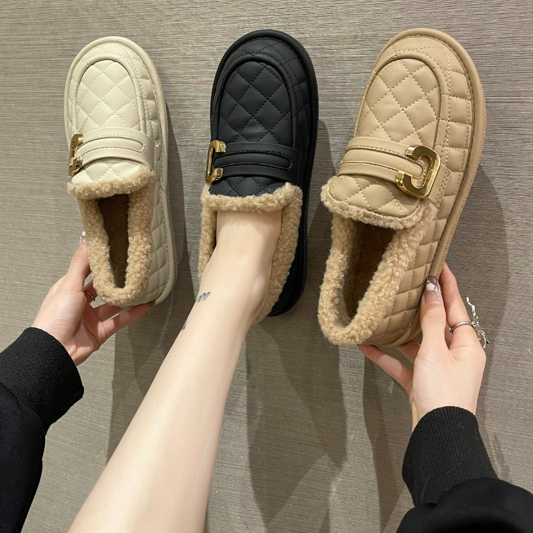 回力瑞2023年秋冬季加绒保暖外穿棉鞋时尚百搭软底加厚毛毛一脚蹬