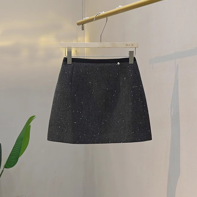 2025秋冬新款亮片半身裙韩系高级感纯欲高腰显瘦A字包臀短裙68059