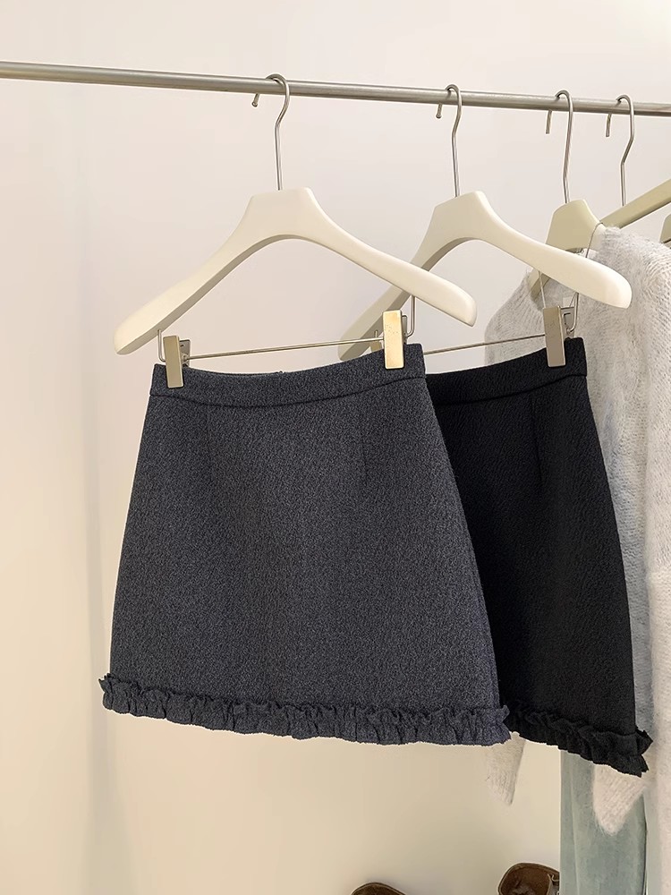 【半分糖】韩系高级感精致花边A字显瘦包臀半身裙 8269