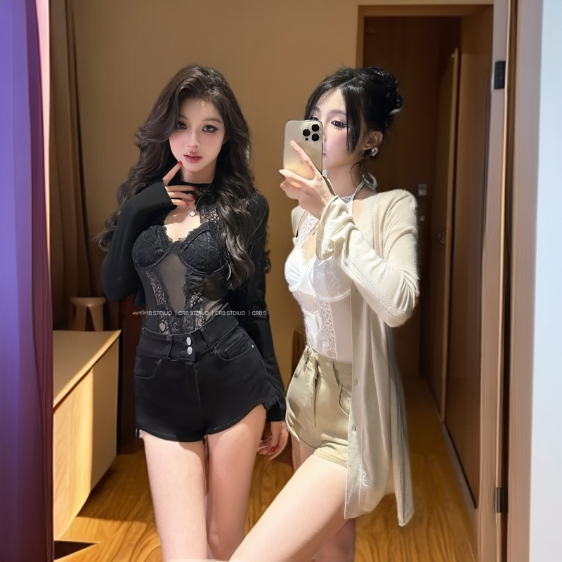 双11大促【春日部】蕾丝拼接套脖辣妹风可拆卸胸垫连体男人约会甜美