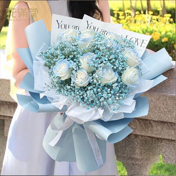【爱你依旧】11枝碎冰蓝玫瑰花束网红鲜花送女友同城花店生日礼物送女生见面礼物推荐约会鲜花同城配送