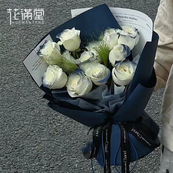 【海洋之心】11朵马耳他蓝花束送兵哥哥的花送蓝朋友送警察送男友送朋友送军人送男朋友的花团购同城花店送花
