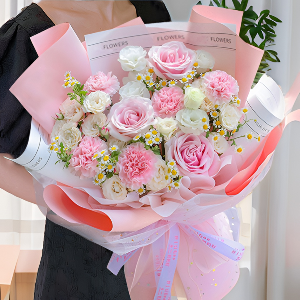 【岁岁年年】3朵粉玫瑰花混搭鲜花束生日鲜花感恩花束送妈妈的花鲜花小时达配送同城花店外卖直播