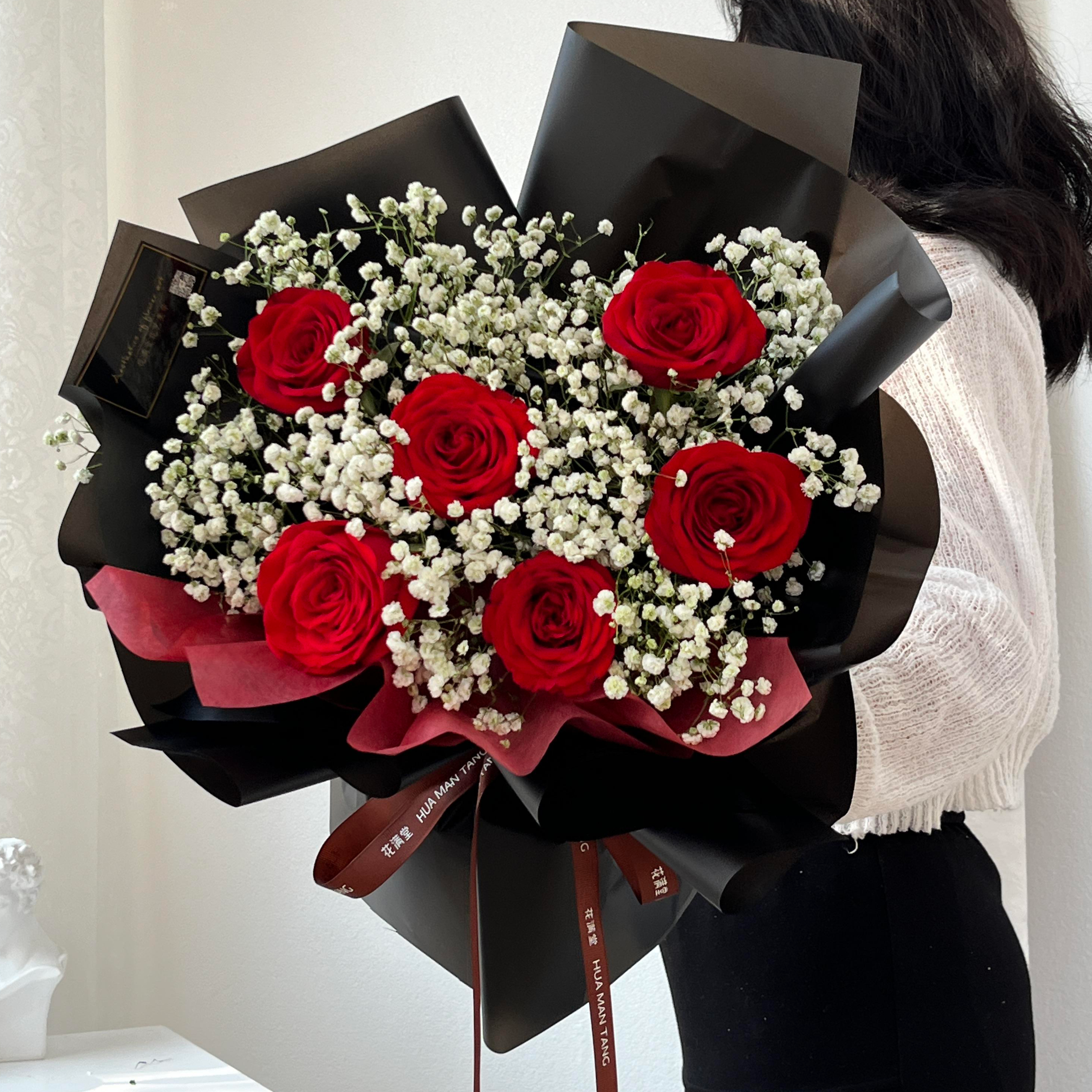 【纸短情长】6朵经典红玫瑰鲜花束送女友惊喜福利约会花束同城鲜花束结婚纪念日礼物花束鲜花鲜花同城配送送花