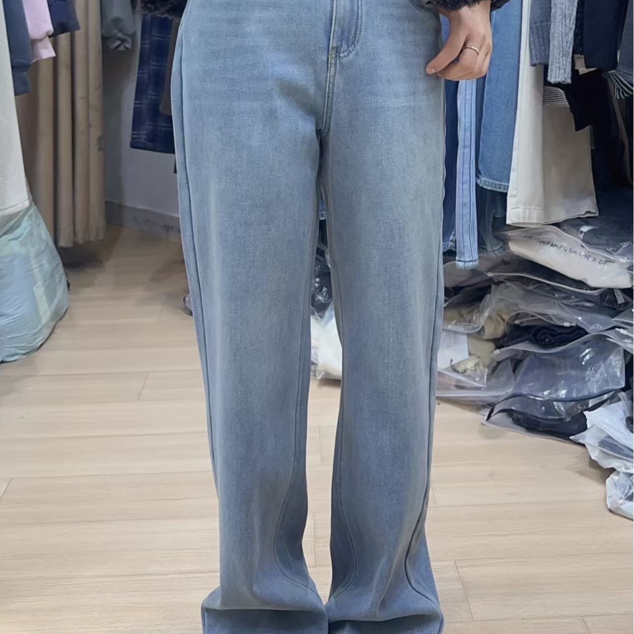 加绒阔腿牛仔裤宽松裤子阔腿裤女2024冬新款高腰显瘦直筒拖地长裤